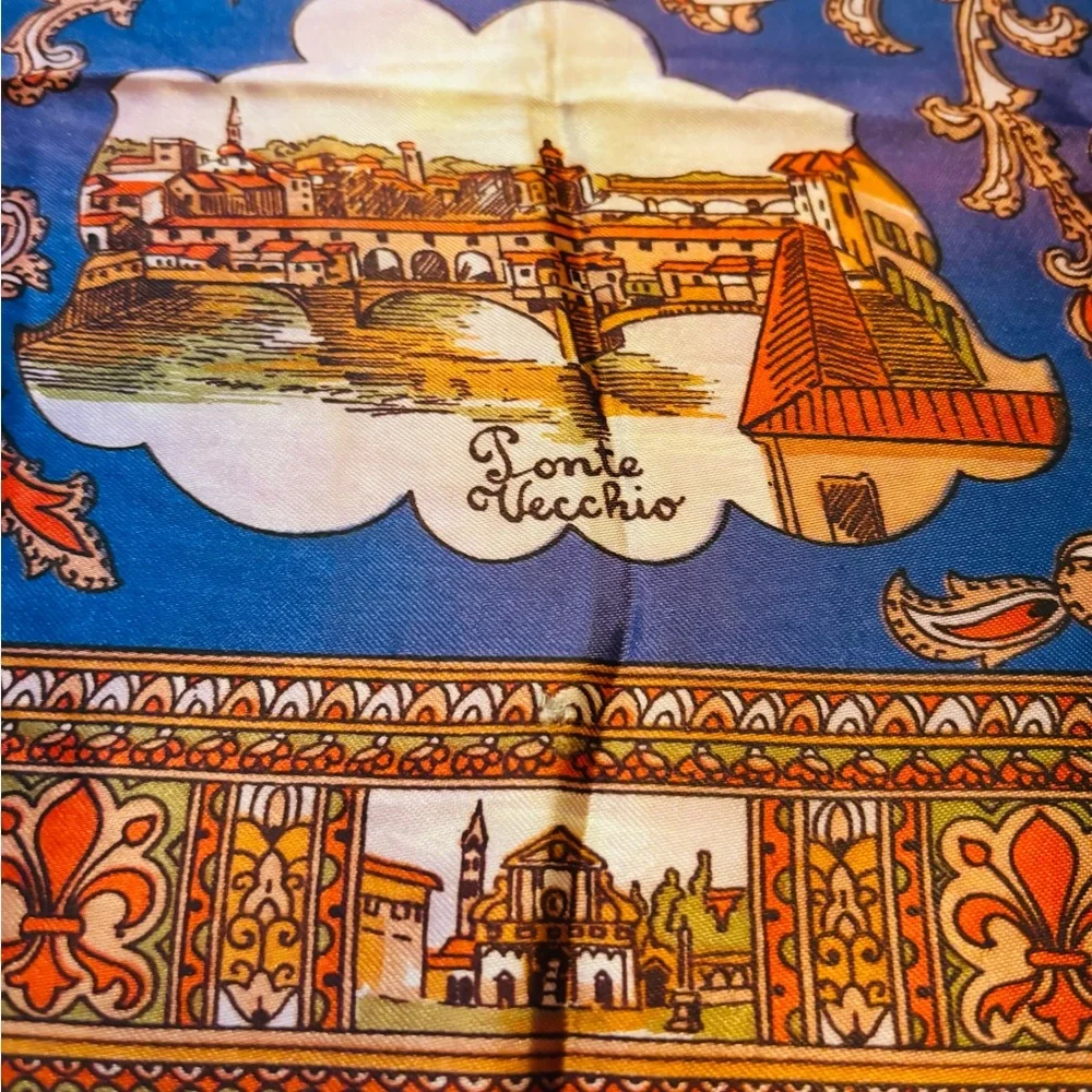 Scarf of Florence, Italy with Vibrant Blue and Orange Hues NWOT - Picture 7 of 12